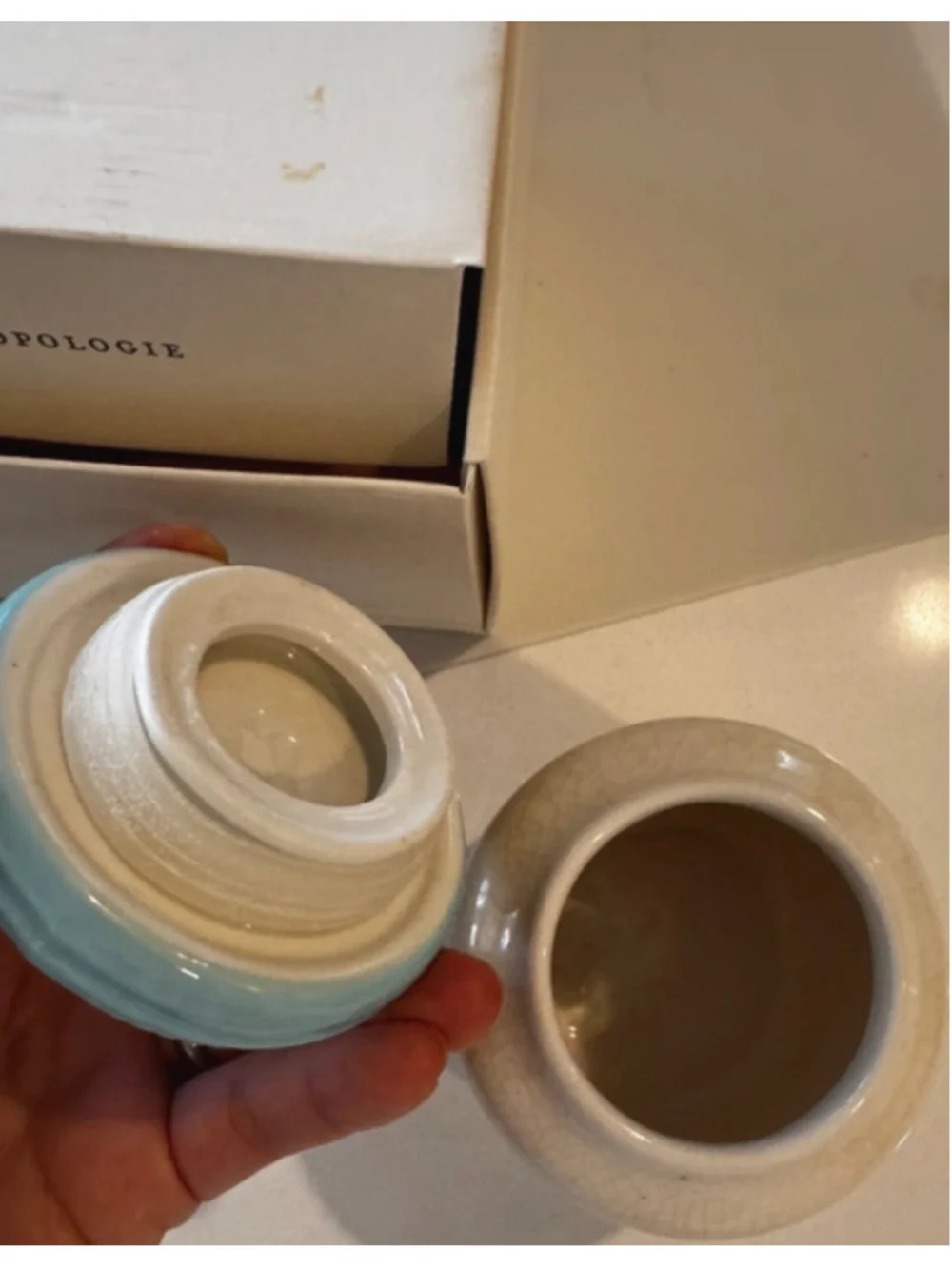 Anthropologie Ceramic Chalkboard Jar Blue Lid w/ Box